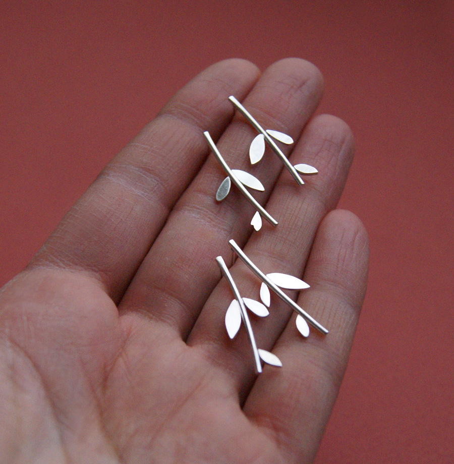 Silver Modern Branch Post Earrings