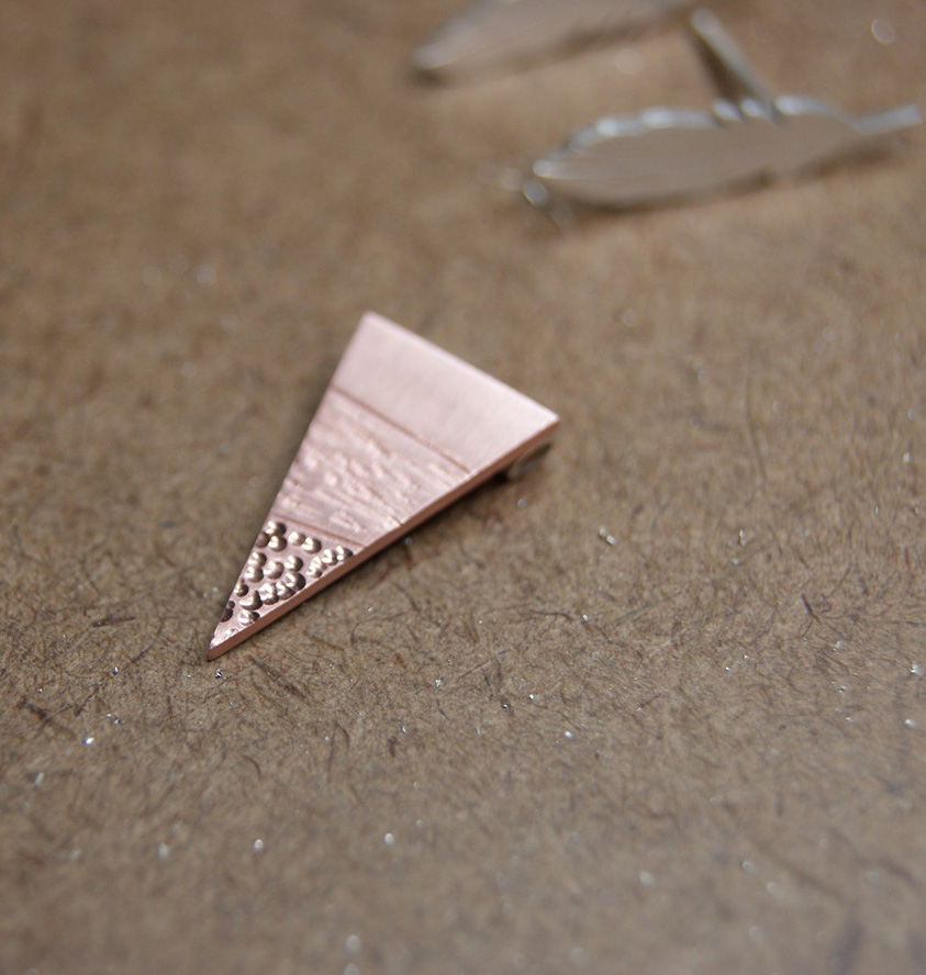 Tiny Copper Triangle Pendant, in progress