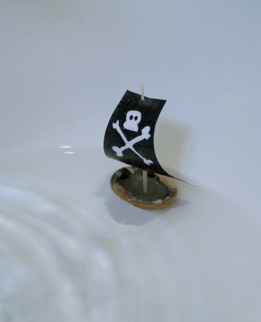 Walnut Shell Boat with paper pirate sail