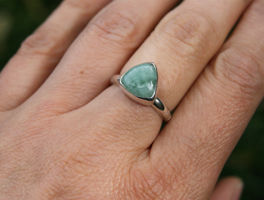 Tiny Triangle ring, Wyoming Jade and silver